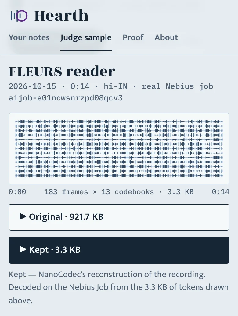 The /judge page on a phone: the token strip and the Original and Kept buttons
